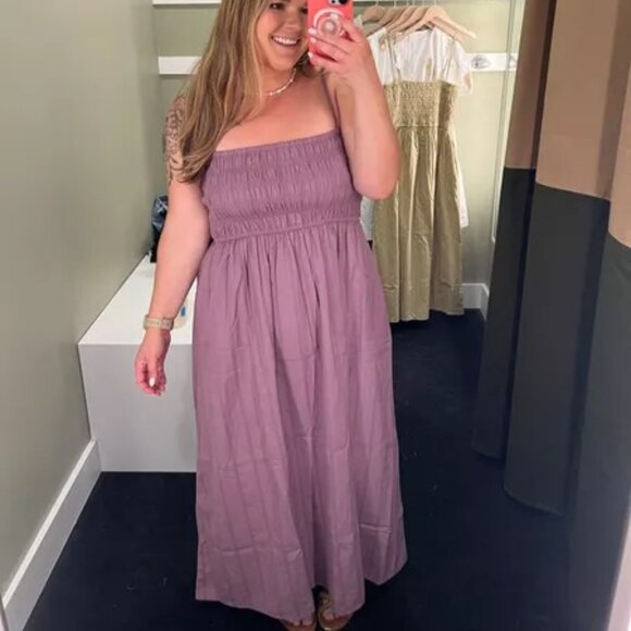 Madewell Sz L Lilac Purple Theo Midi Maxi Dress Smocked Square Neck Pockets - Picture 1 of 16